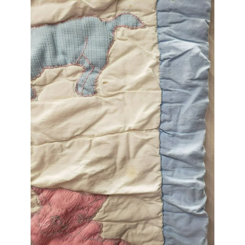 Handmade Baby Quilt, Animal Applique, Blue & White 33